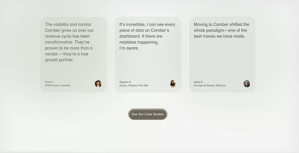 Camber: Healthcare RCM & AI Medical Billing Software - Landing design inspiration
