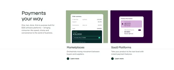 Aria – Build better B2B payment experiences - Landing design inspiration