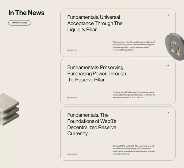 Olympus - The future decentralized reserve currency - Landing design inspiration