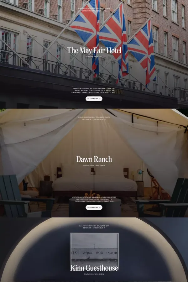 Curated Luxury Hotels from The Real Housewives | The Real Hotels - Landing design inspiration