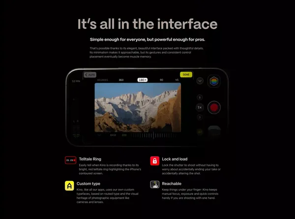 Kino — Pro Video Camera for iPhone - Landing design inspiration