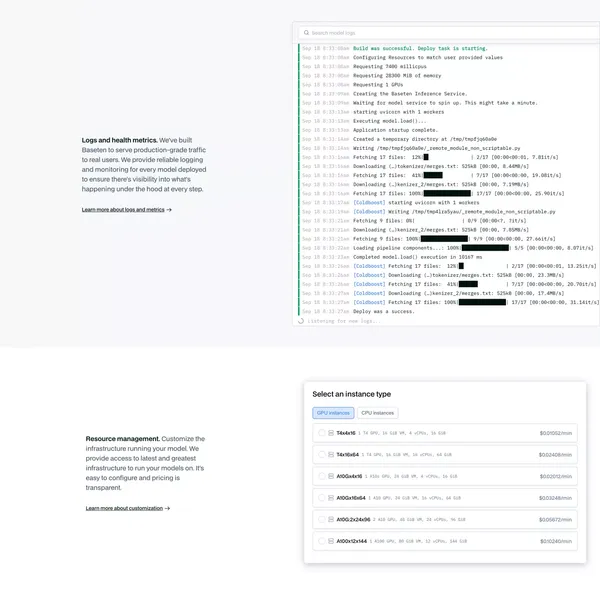 Baseten | Machine learning infrastructure - Landing design inspiration
