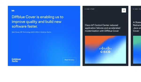 Diffblue AI For Code writes Java unit tests fully autonomously - Diffblue - Landing design inspiration