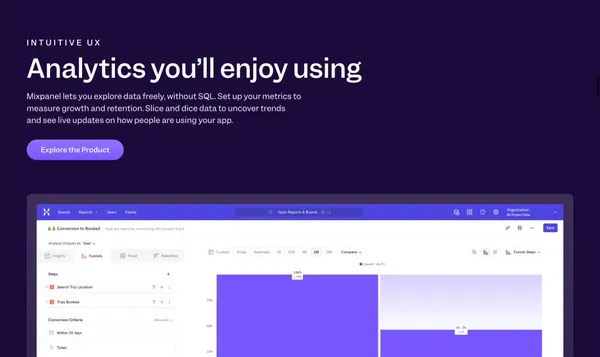 Mixpanel: Event Analytics for Mobile, Web & More - Landing design inspiration