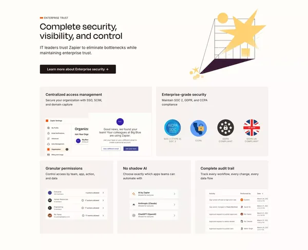 Zapier Enterprise | Scale AI Workflows Fast and Securely - Landing design inspiration