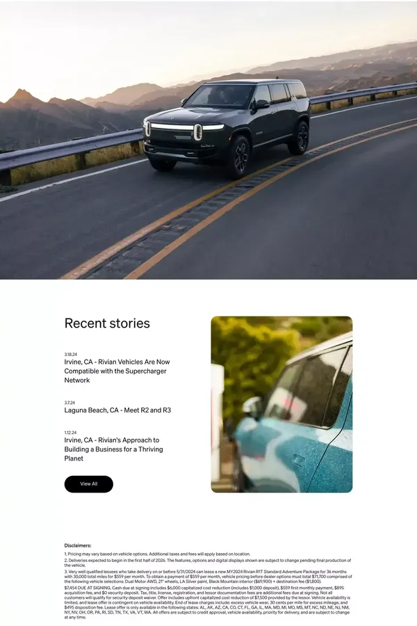 Rivian - Electric Adventure Vehicles - Landing design inspiration