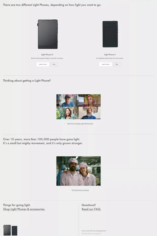 The Light Phone - Landing design inspiration