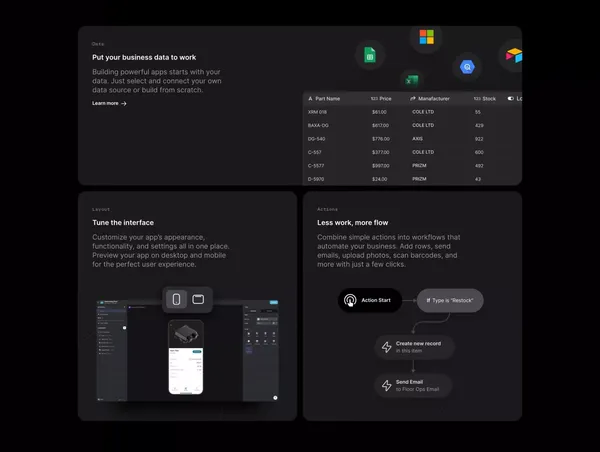 Glide | Build custom business software in minutes - Landing design inspiration