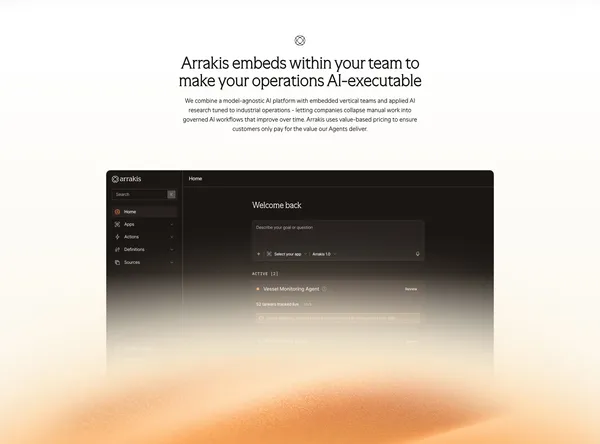 AI transformation for mission-critical industries | Arrakis - Landing design inspiration