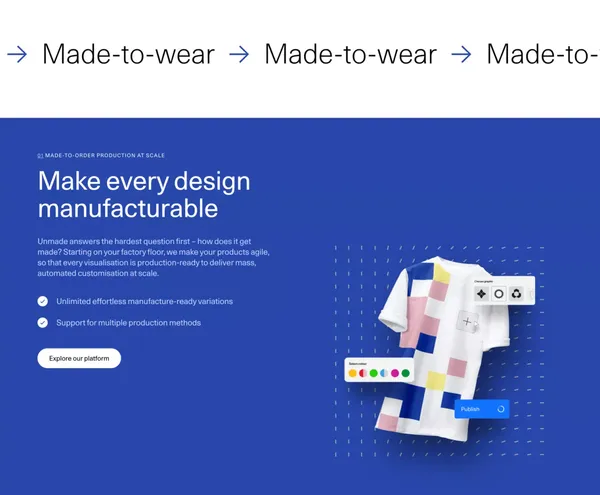 Unmade | Unlock Customised And On-Demand Apparel Production At Scale - Landing design inspiration