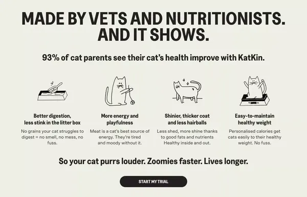 KatKin: Fresh Cat Food. Love Hard. Feed Fresh. - Landing design inspiration