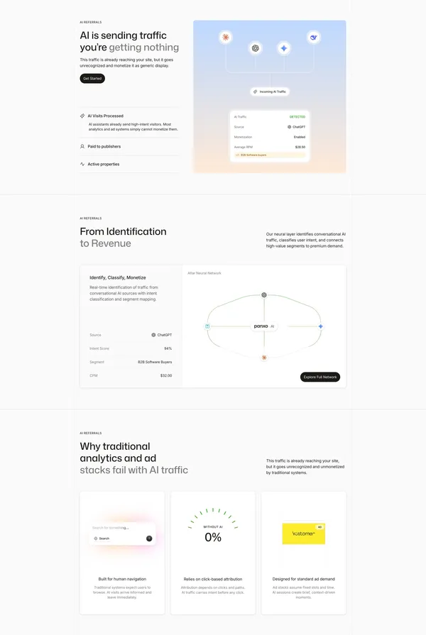 Panxo - Monetize Every AI Visitor - Landing design inspiration