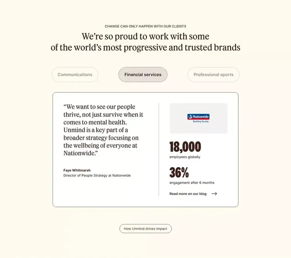 Unmind | Wellbeing that works - Landing design inspiration