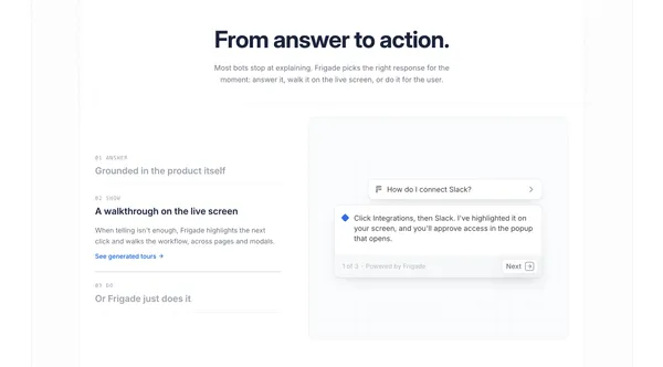 Frigade AI - The future of product adoption - Landing design inspiration