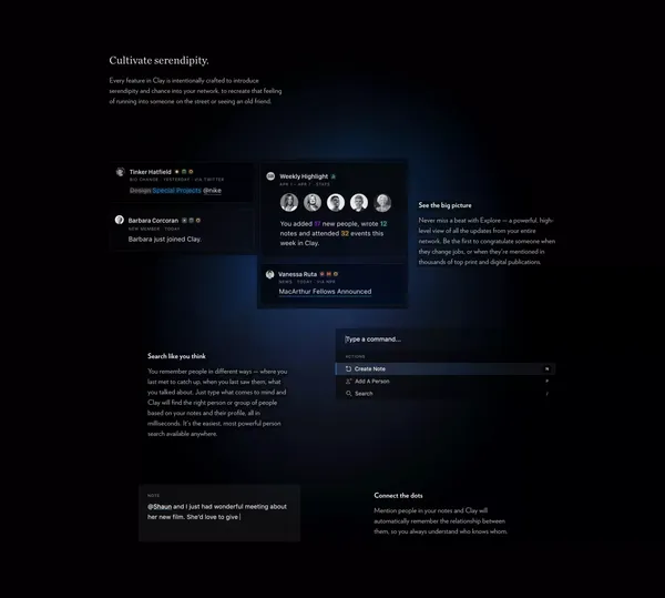 Clay - Be more thoughtful with the people in your network. - Landing design inspiration