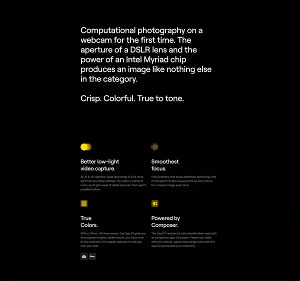 Opal C1 — The first professional camera - Landing design inspiration