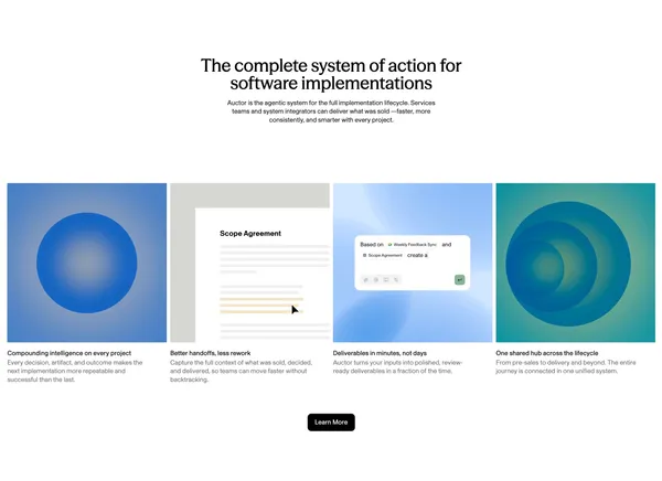 Auctor | AI System of Action for Software Implementations - Landing design inspiration