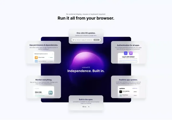 Umbrel — The ultimate home server and OS for self-hosting - Landing design inspiration
