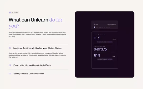 Streamline Clinical Trials with AI and Digital Twins of Patients - Landing design inspiration