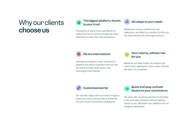 Increase your sales with instant returns and exchanges - Landing design inspiration