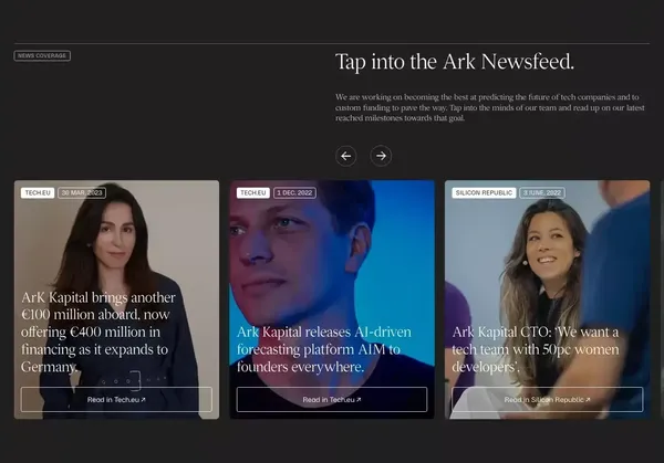 ArK – The new way of growing a tech company - Landing design inspiration