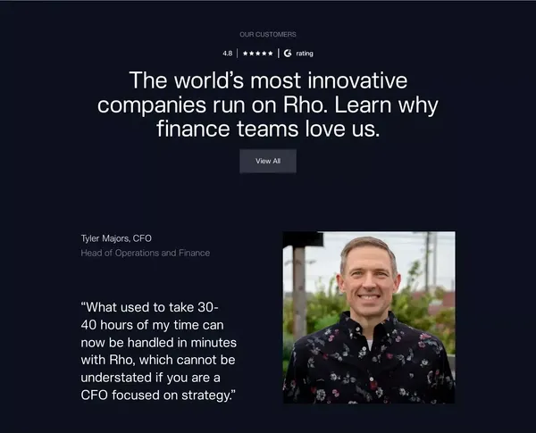 Rho | Business finances made frictionless. - Landing design inspiration