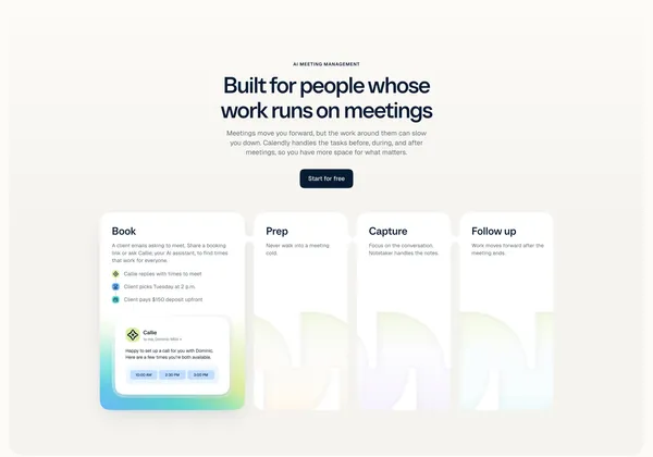 Meeting Scheduling Software and AI Meeting Tools | Calendly - Landing design inspiration