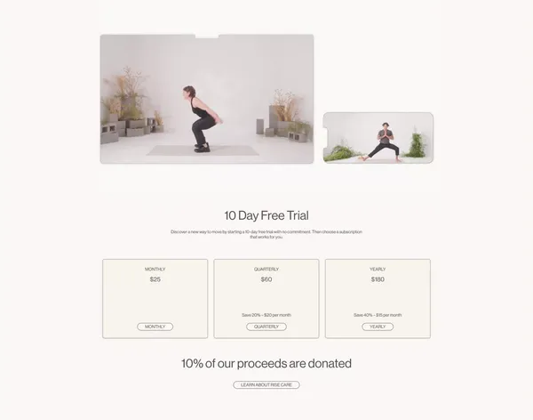 Wellness, Fitness, Movement, Mindfulness Platform| Rise - Landing design inspiration