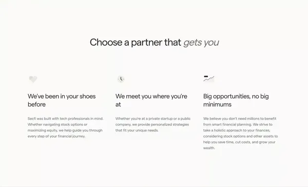 The leading financial advisor for tech people — Secfi - Landing design inspiration