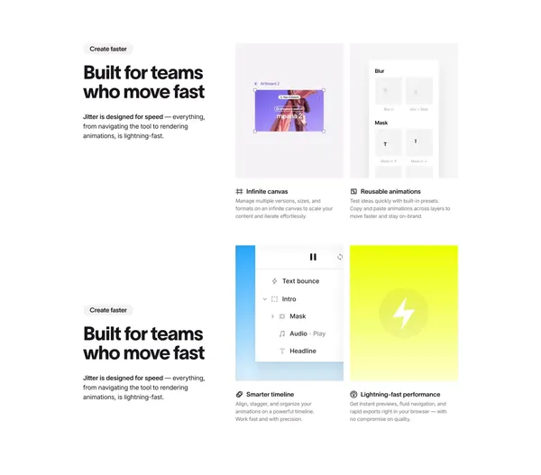 Jitter ·  A fast and simple motion design tool on the web - Landing design inspiration
