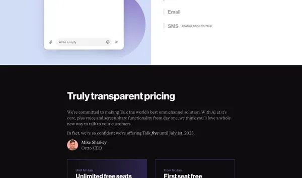 Talk, AI-powered omnichannel engagement platform | Ortto - Landing design inspiration