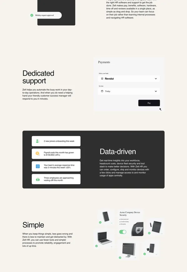 Zelt: All-in-one HR software for the employee lifecycle - Landing design inspiration