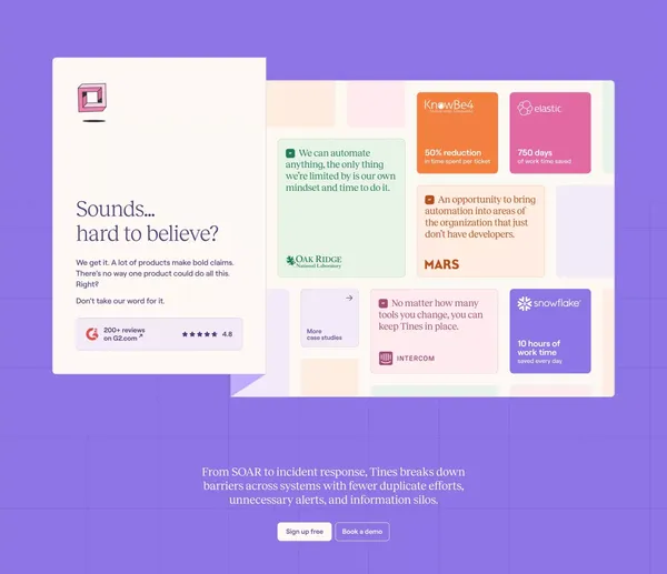 Tines | The smart, secure workflow builder - Landing design inspiration