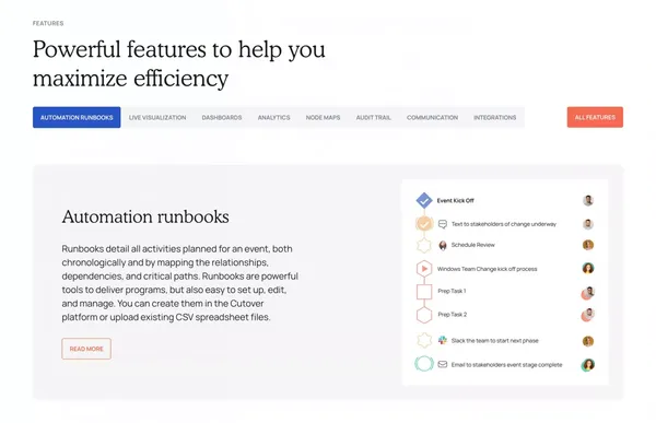 Cutover | Work Orchestration and Observability platform - Landing design inspiration