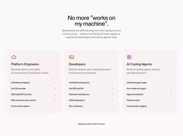 CDEs: Cloud Development Environments for Enterprise Developers | Coder - Landing design inspiration