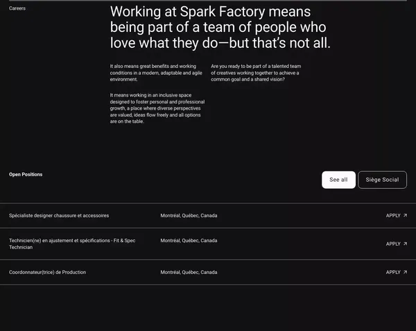 Spark Factory | Leading apparel fashion and decor manufacturer in Quebec | Spark Factory - Landing design inspiration