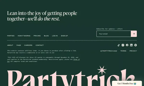Partytrick • Memorable Gatherings Made Doable - Landing design inspiration