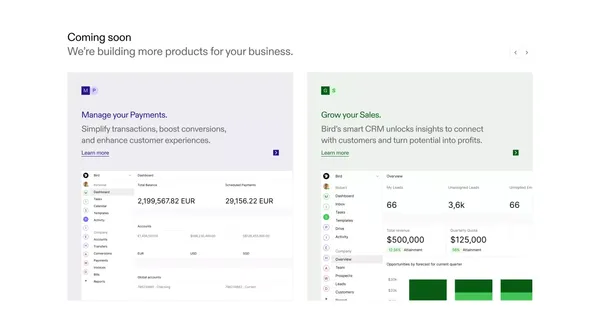Bird | Vereinheitlichtes CRM fÃ¼r Marketing, Service & Payments - Landing design inspiration