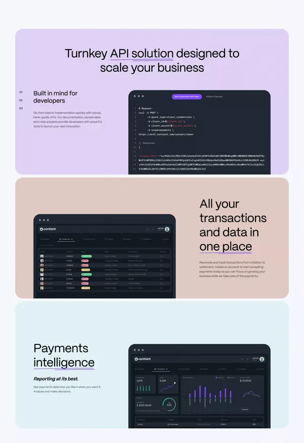 Contiant - Enjoy instant payments with Open Banking - Landing design inspiration