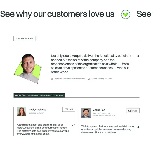 Acquire | Powerful chat, proven video. One solution - Landing design inspiration