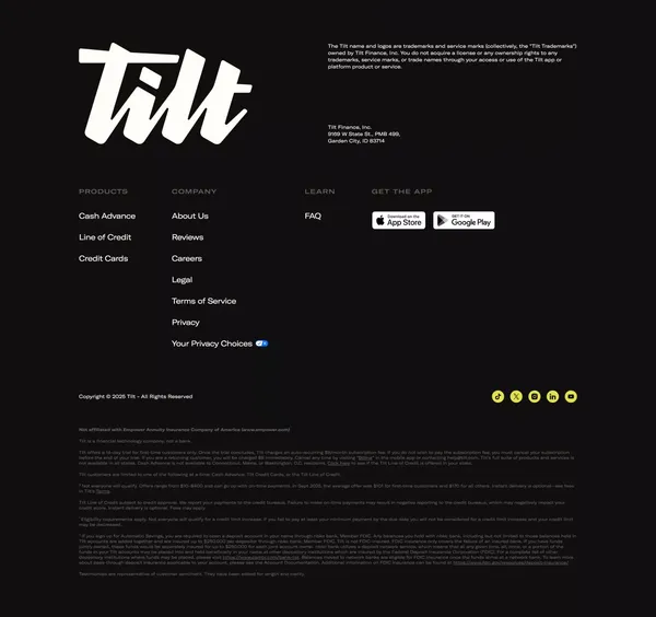 Cash Advances & Credit Cards—Powered by Your Potential | Tilt - Landing design inspiration
