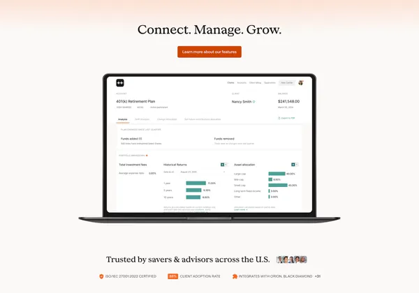 Pontera | Infrastructure for modern, connected retirement planning - Landing design inspiration