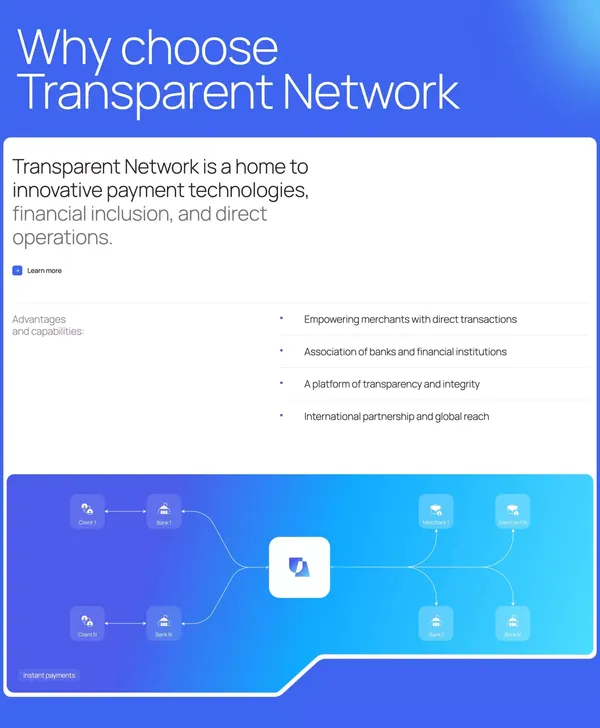 Real time payments 24/7 with Transparent Network - Landing design inspiration