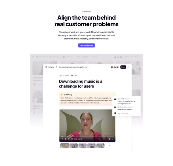 Customer Insights Hub — Dovetail - Landing design inspiration
