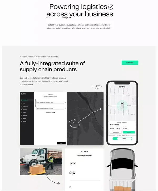 Curri | Delivery logistics for the built world - Landing design inspiration