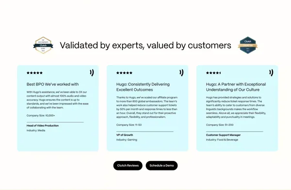 Hugo: Grow Faster with Outsourcing Excellence - Landing design inspiration