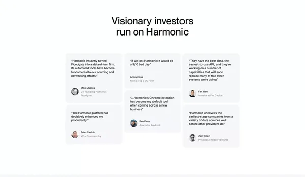 Harmonic.ai - The complete startup database - Landing design inspiration