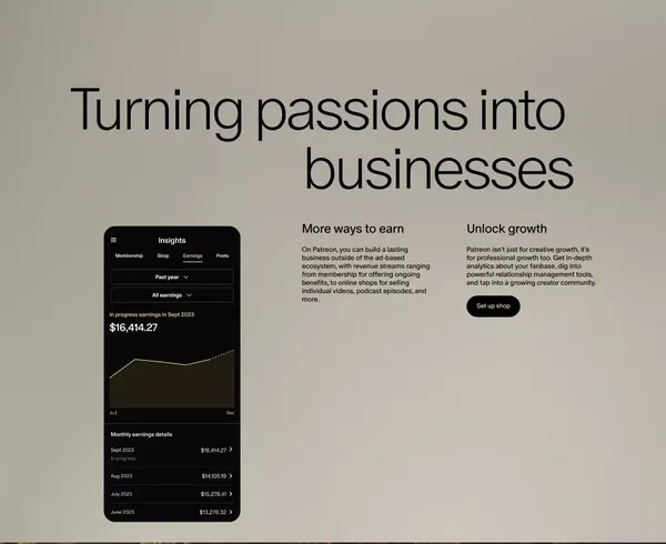 Patreon - Landing design inspiration