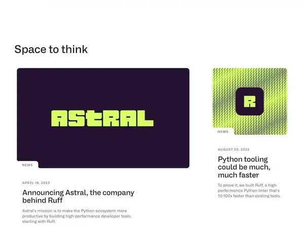 Astral: Next-gen Python tooling - Landing design inspiration
