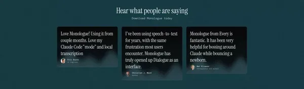 Monologue | Effortless voice dictation so you can work 3x faster - Landing design inspiration